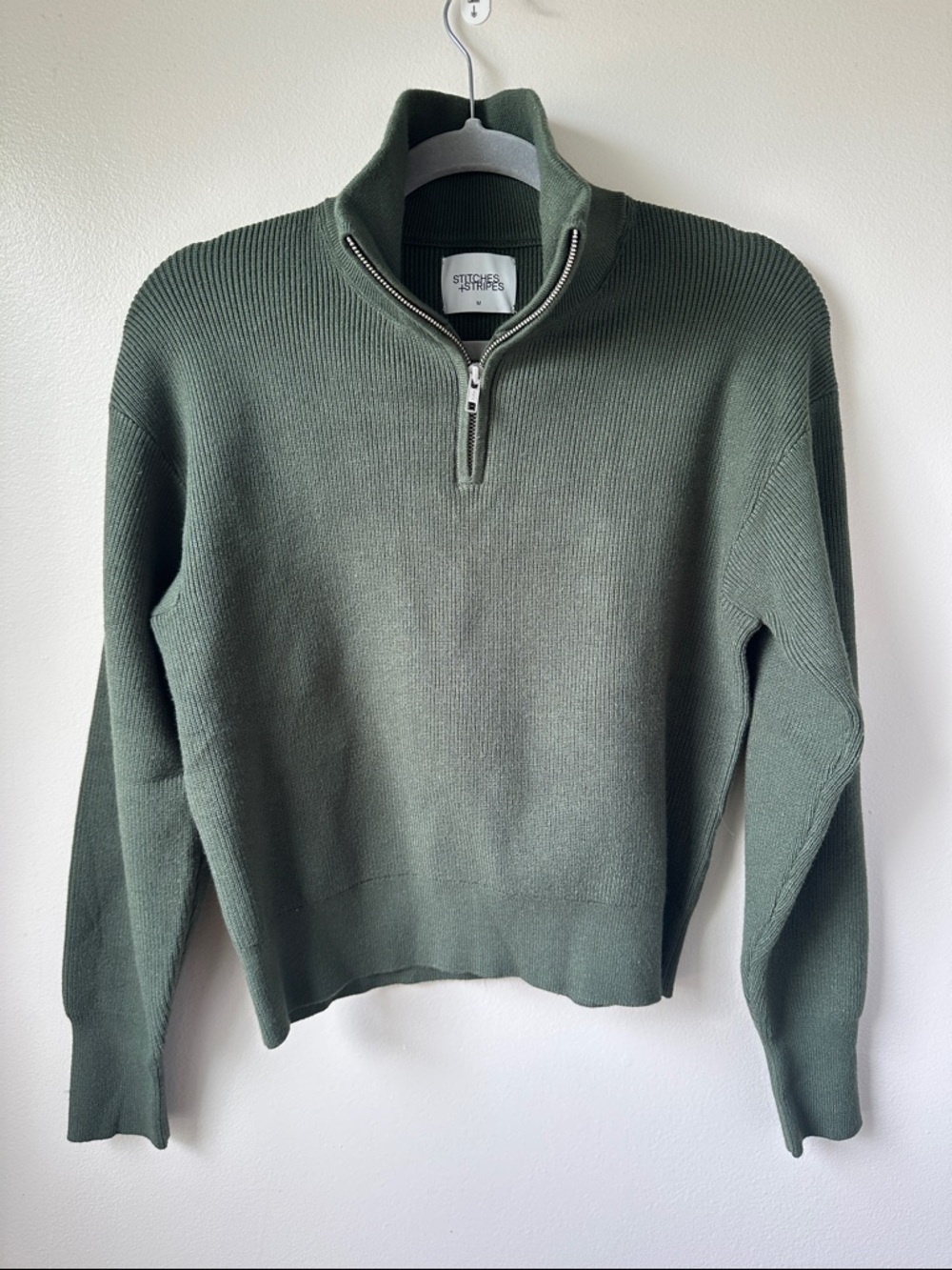 Stitches & Stripes Women's Half-Zip Sweater in Olive Green - Sz Medium